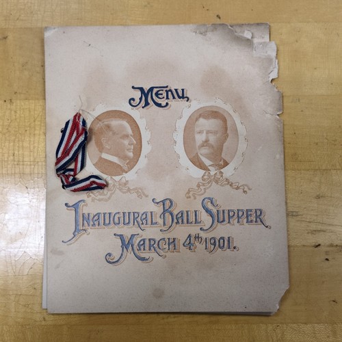 Antique President William McKinley Teddy Roosevelt Inaugural Ball Menu 1901