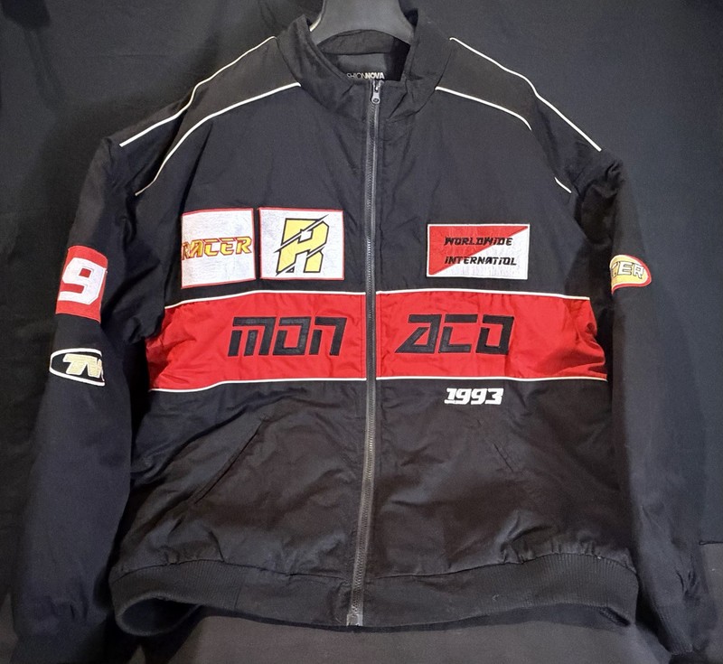 🏁 Fashion Nova Monaco Bomber Jacket 2XL Racing Patch Colorblock Full Zip NWT