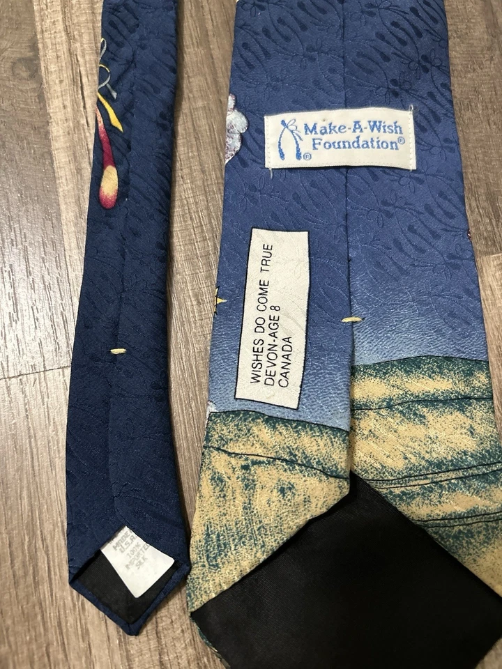 Base Make A Wish Corbata Hombre 100% Seda Azul Granate Ángel Ciudad Estrella Pintura Foto 4 de 4