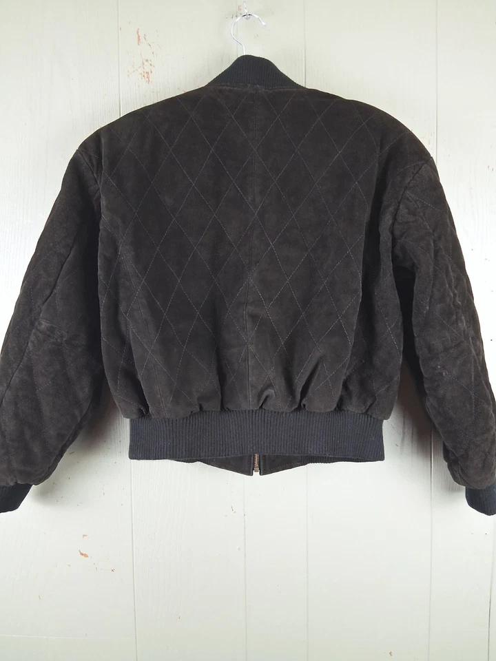 CHIA Vintage Años 80 Mujer Negro Motocicleta Bombardero Acolchado Gamuza Cuero Chaqueta M Foto 3 de 4