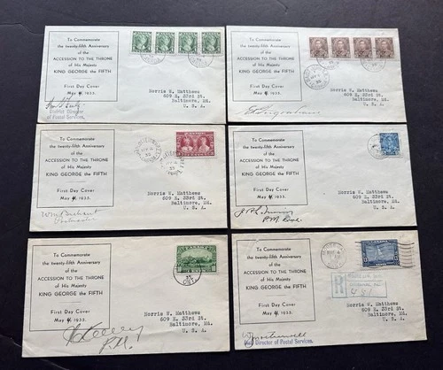 Canada 1935 FDC Set +KGV Silver Jubilee #211-16 +Single Franking +Monograph C