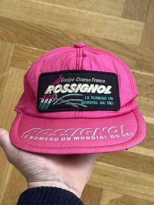 Vintage Rossignol Ski Cap Hat Red Mens Adjustable Embroidered Pink 80s