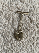 Classic 9ct OLD GOLD "HEART LOCK with SAFETY CHAIN" for Bracelet 3.75g