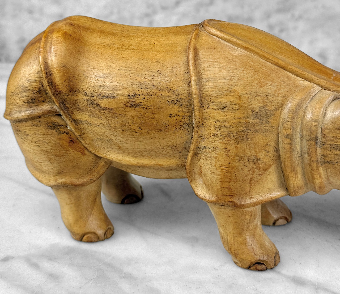 Vintage Teak African Rhino Carved Sculpture - A Pair