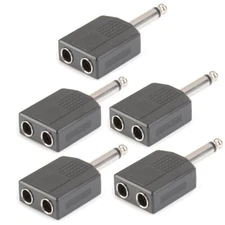 5Pcs 1/4" Male Mono To 2 Dual 6.35mm Female Y Splitter Audio Adapter Connector