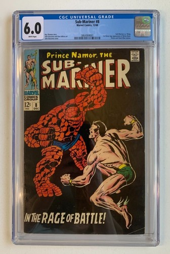 SUB-MARINER #8, Marvel Comics, CGC 6.0, White pages, Thing, John Buscema cover