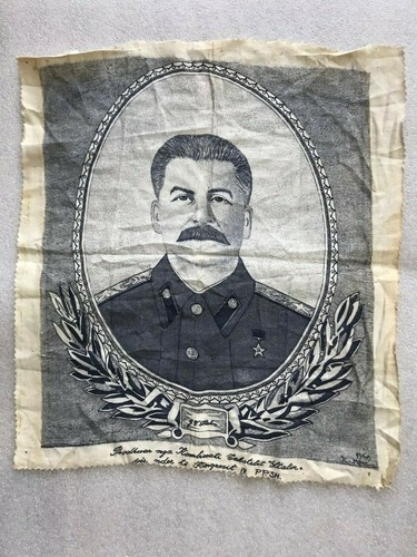 OLD ORIGINAL JOSEPH V.STALIN BANNER BANDEROLE FLAG SIGNED-PORTRAIT IN CLOTH-1961