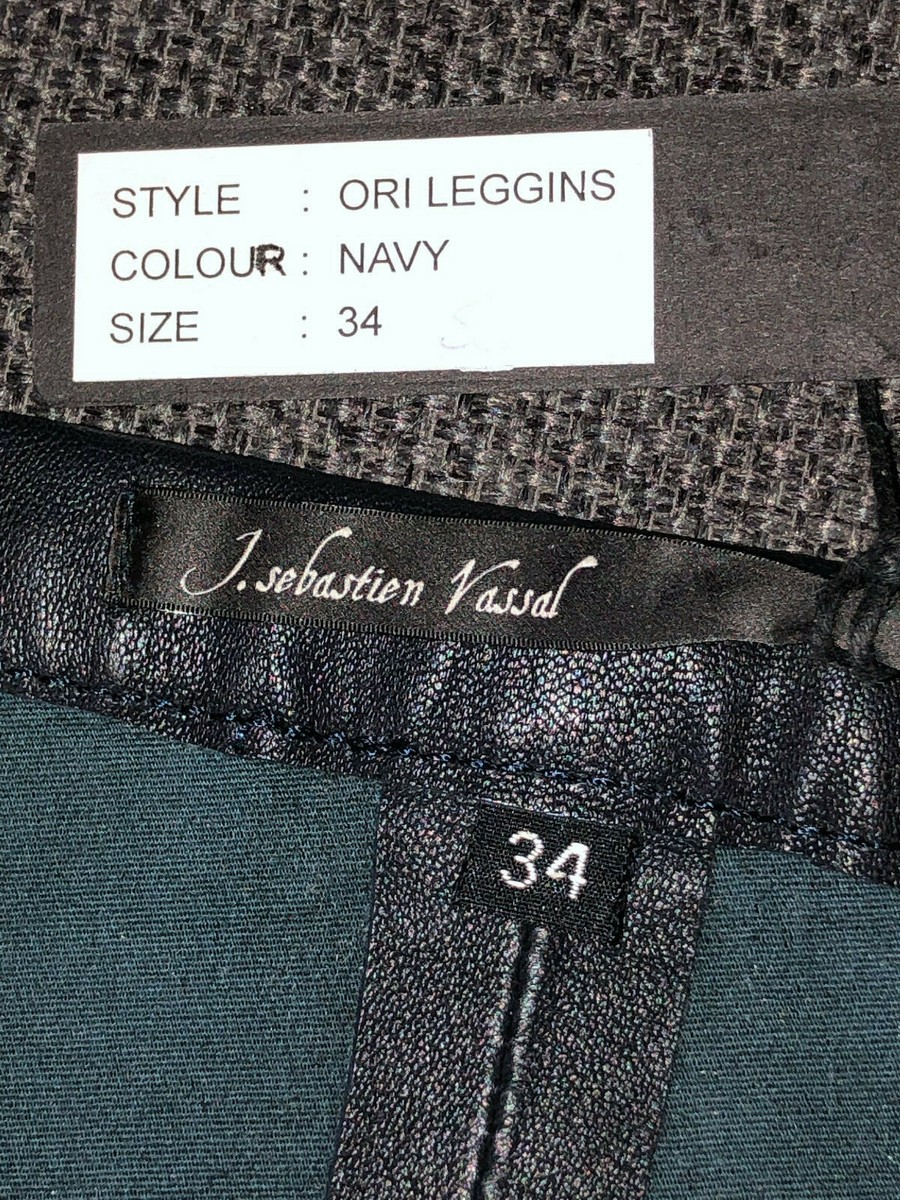 Legging En Cuir D'agneau Bleu Marine J. Sebastien Vassal - Taille W24 (34), Stretch, Neuf Avec étiquettes