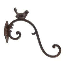 Cast Iron Bird Plant Hanger Hook Vines Scrolls Bracket Rustic Brown 10.5 inch