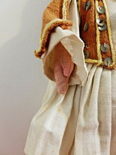 Vintage Antique Boy Greek Doll Paper Mache Head Cloth Body 14" Tall - Picture 3 of 7