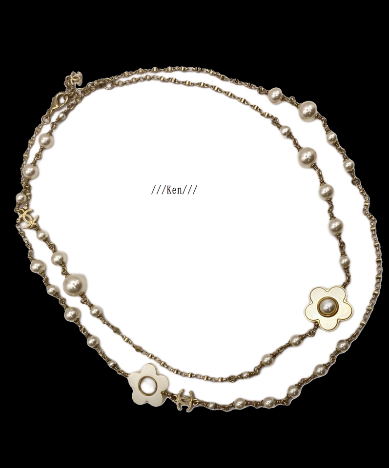 CHANEL Necklace Chain AUTH Coco Choker pendant Pearl Flower Gold Long