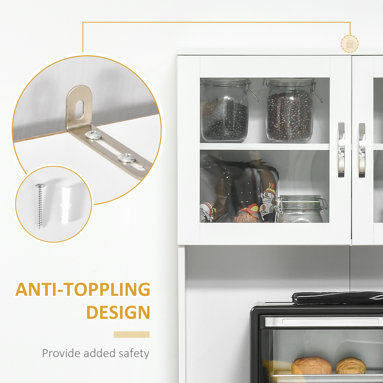 Freestanding Wooden Hutch for Kitchen Storage Space with Adjustable Shelves