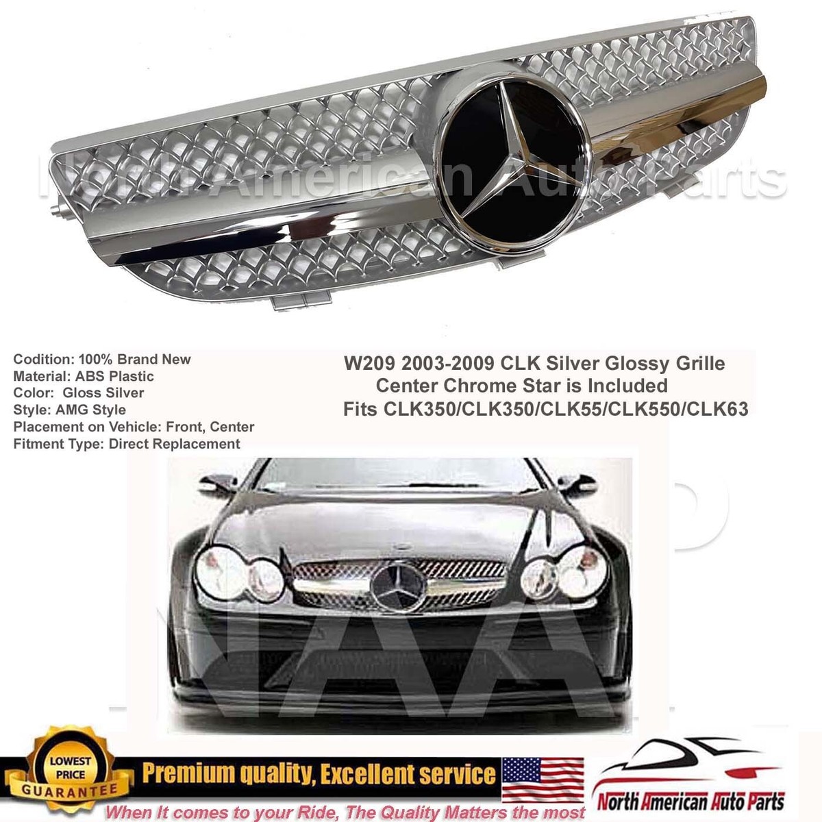 W209 03-09 CLK Silver Glossy Grille Style Emblem CLK320 CLK55