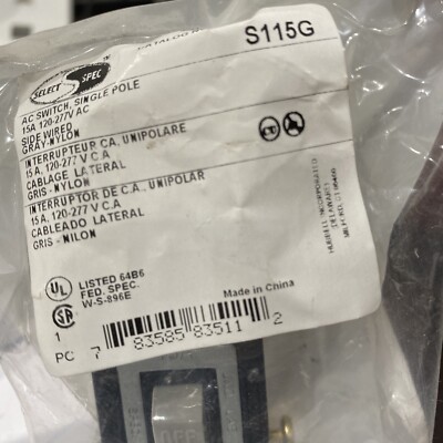 (A)(Lot Of 8) Select Spec S115G AC Switch Single Pole 15A 120-277V AC  