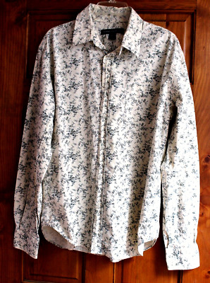 VINTAGE MEN'S EXTRA LARGE FRENCH CONNECTION CASUAL SHIRT, Blue/Cream Design, VNC