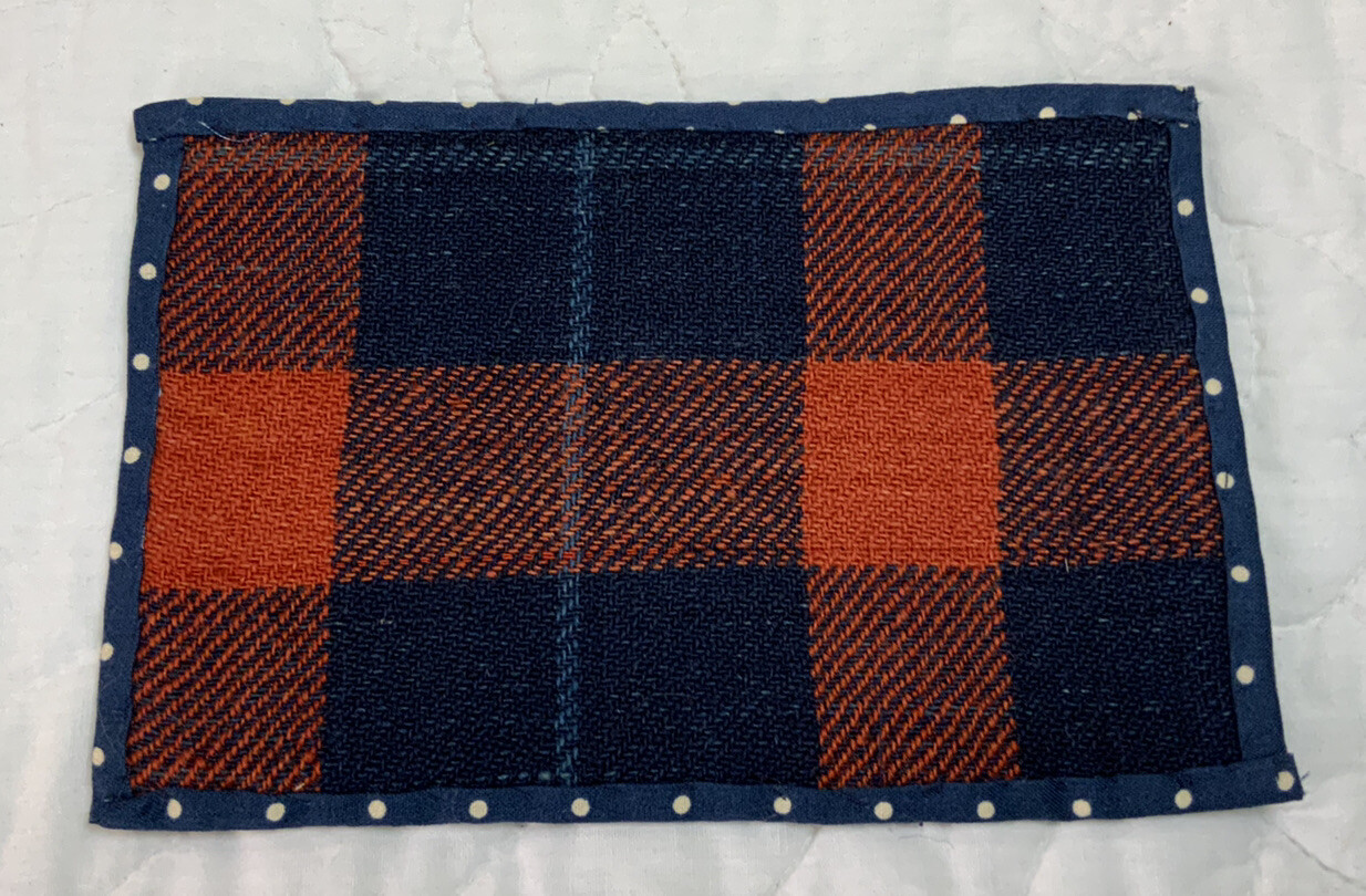 Vintage Woven Wool Blanket in Red & Navy, Small Homespun Table Topper
