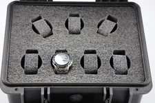 Classic Black case with Pelican 1400 precut 7 watch Collectors Foam nameplate