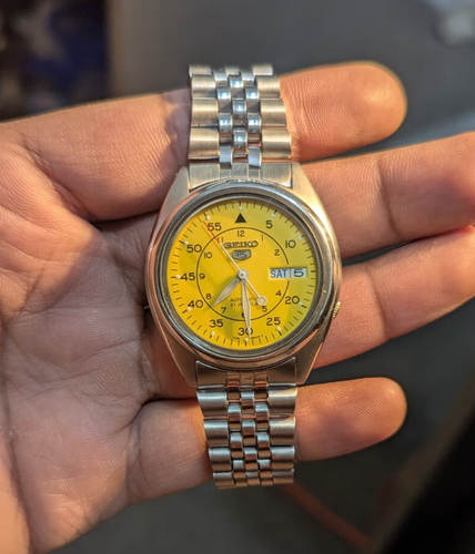 Seiko 5 automatic yellow military dial (Changed) 21 jewels wrist watch for mens