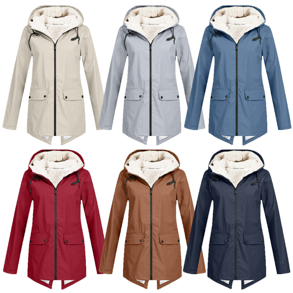 Chaqueta Abrigo con Capucha Forro Sherpa Senderismo Parka de Impermeable Moda "