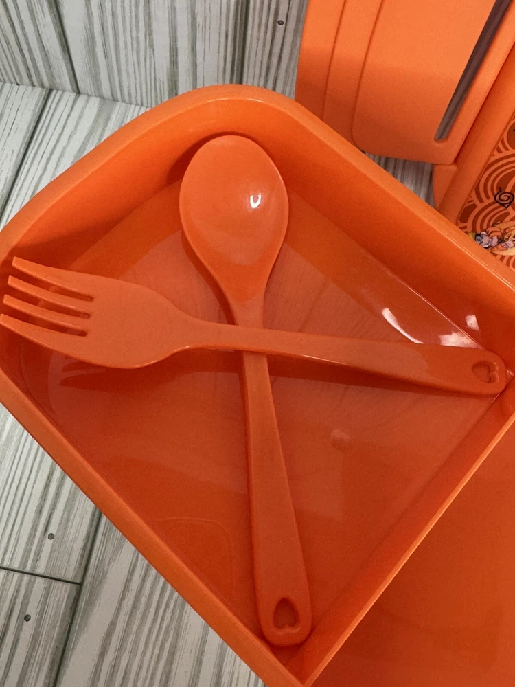 Naruto Bento Box And Plastic Water Bottle Orange Fork Spoon 2 Trays New Naruto Bento Box And Plastic Water Bottle Orange Fork Spoon 2 Trays New