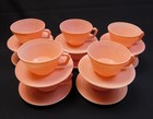 10 Vtg Hazel Atlas Moderntone Pastel Pink Cups and Saucers Art Deco Set