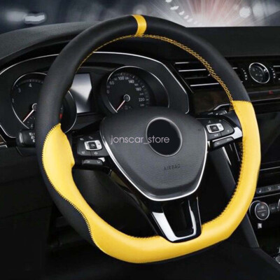 D Cut Round Shape Stitch on Wrap Microfiber Leather Car Steering Wheel Cover 15''