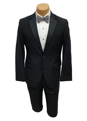 C06143 新品 THE SUIT COMPANY：160cm-8drop Men's Black Tuxedo with Flat Front Pants High Quality Merino