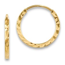 Real 14kt Yellow Gold Diamond-cut Princess Square Tube Endless Hoop Earrings