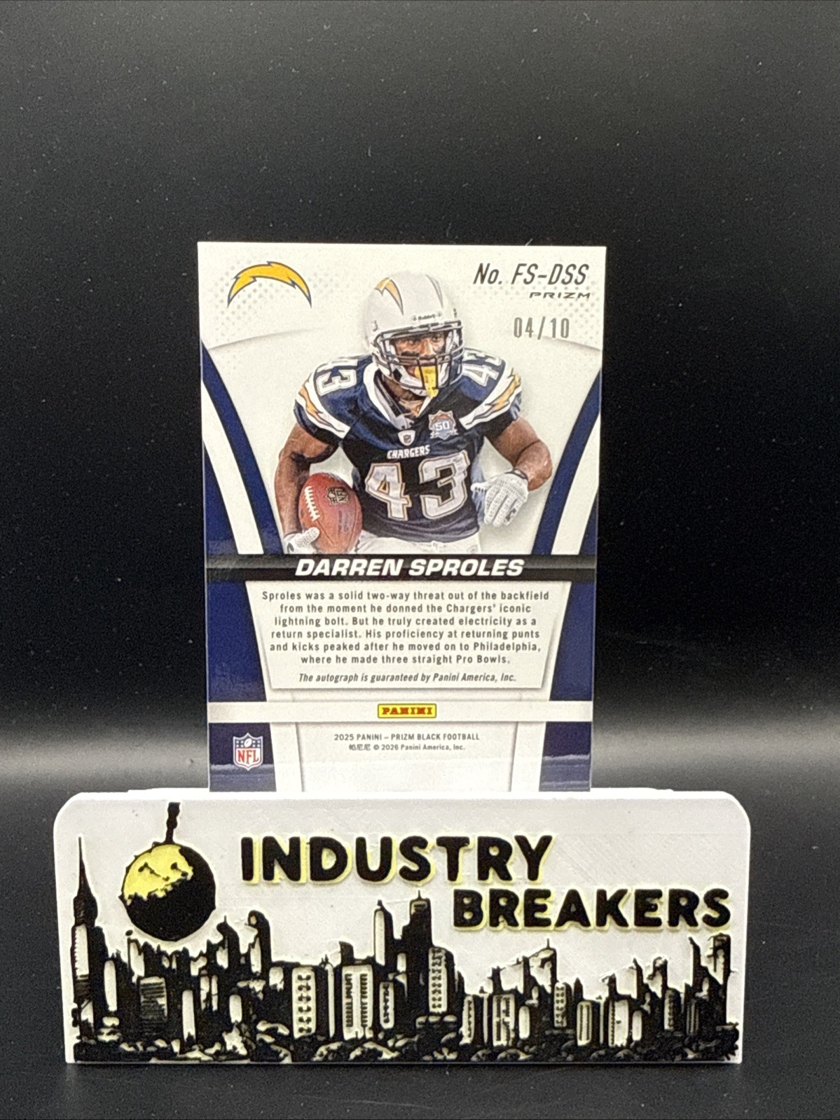 2025 Prizm Darren Sproles Gold Auto /10 Chargers view 2