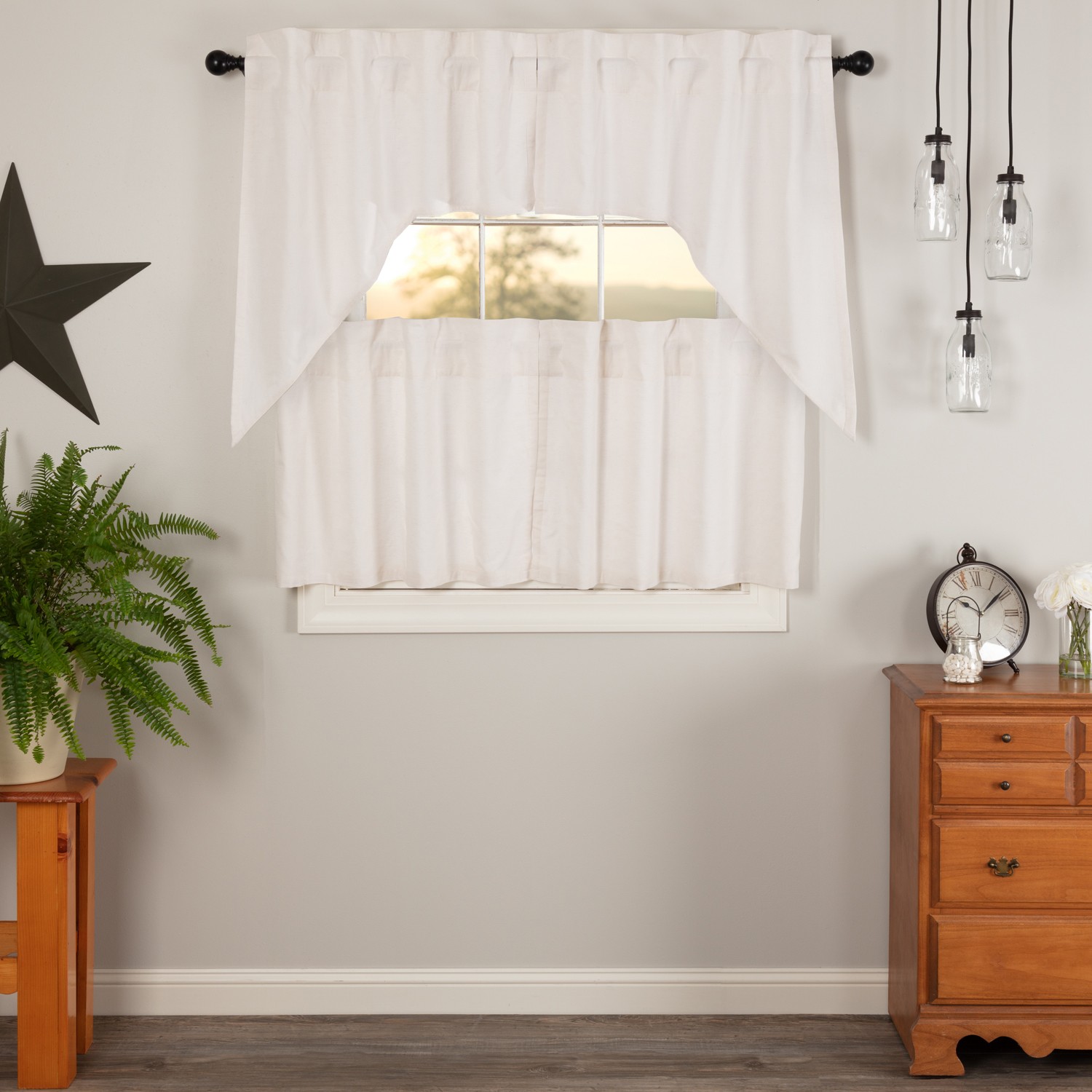 Simple Life Flax Antique White Set (2 Swag 36x16 ; 2 Tier 24x36) VHC Brands