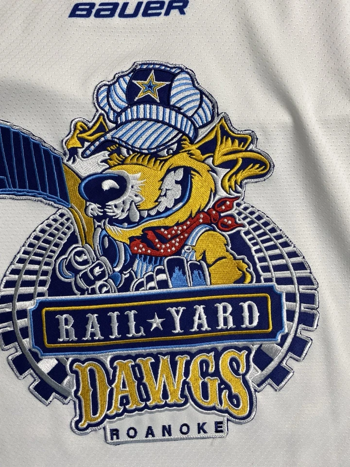 Camiseta deportiva de hockey Bauer Brandon Roanoke Rail Yard Dawgs SPHL juvenil grande AUTÓGRAFO Foto 4 de 4