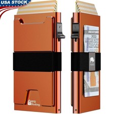 Minimalist RFID Blocking Metal Wallet W/ 12 Card Holder  Cash Strap Men New