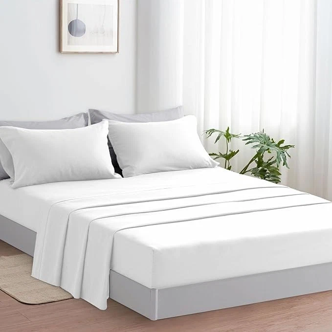 Lenzuola Bianco,completo lenzuola puro Cotone Percalle cotone industriale hotel - Immagine 2 di 2