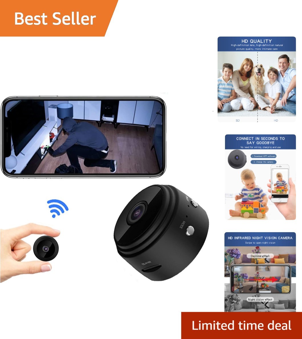 360-Degree Coverage Mini Camera: 1080P HD with Infrared Nigh
