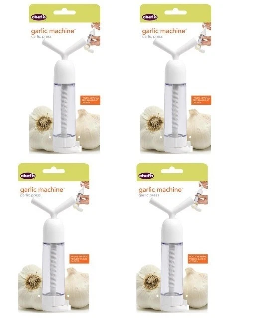4 Pack Chef'n 102-474-009 White Plastic Quick Release Top Garlic PRESS Machine