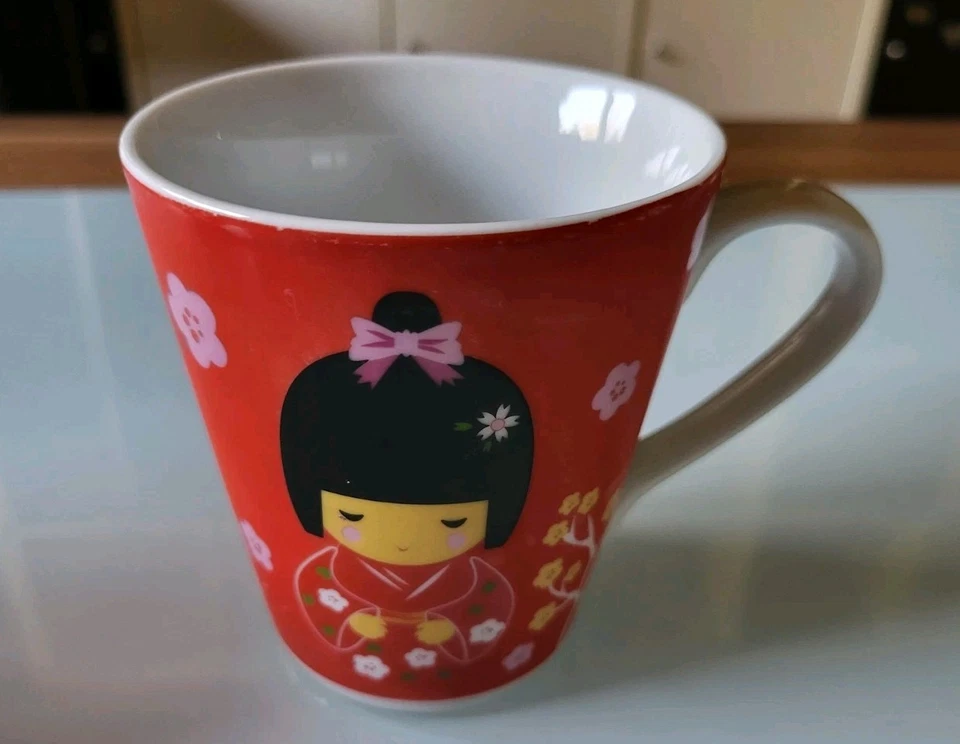NANA Keramik Kaffeebecher-Set 2tlg mit Griff, Bildmotiv Blumen rot/grün - Bild 4 von 4