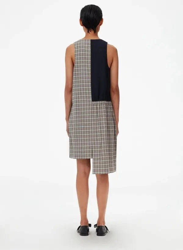 Vestido Tibi Sana Cuadros Cuadros Bloques de Color Sin Mangas Asimétrico Azul Marino Tostado Talla 10 d1 Foto 2 de 4