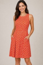 Gap Women’s Size 8 Orange Geometric Print Dress Sleeveless Lined Pockets A-Line