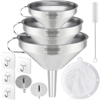3 Pack Stainless Steel Funnels for Kitchen Use, Food Grade Cooking Funnel with 3 - Image 1 of 4