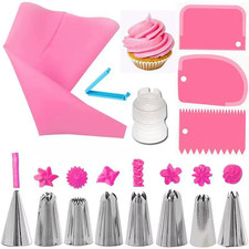 Cake Piping Tools Reusable Silicone Pastry Bag Stainless Steel Nozzle Icing Bag