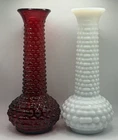 Vintage E.O. Brody Co. Hobnail Bud Vase Pair Ruby Red & White Milk Glass