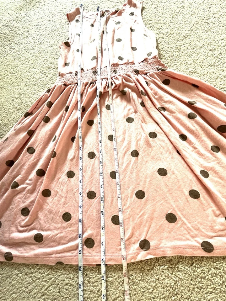 Peek 连衣裙女孩 12 码圆点粉色可爱夏季无袖及膝口袋 — 第 2/4 张图片