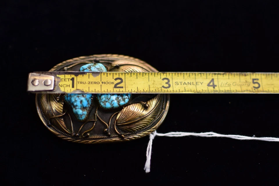 Fivela de cinto rara Gilbert A Navajo turquesa preenchimento de ouro 12k - Imagem 2 de 3