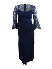 X by Xscape Women's Lace Bell-Sleeve Gown (4, Navy) 808593989951