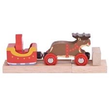 Bigjigs Rail Wooden Reindeer Engine & Santa's Sleigh Carriage, Christmas Train
