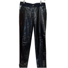 Chanel CC Black Patent Leather and Suede Straight Pants