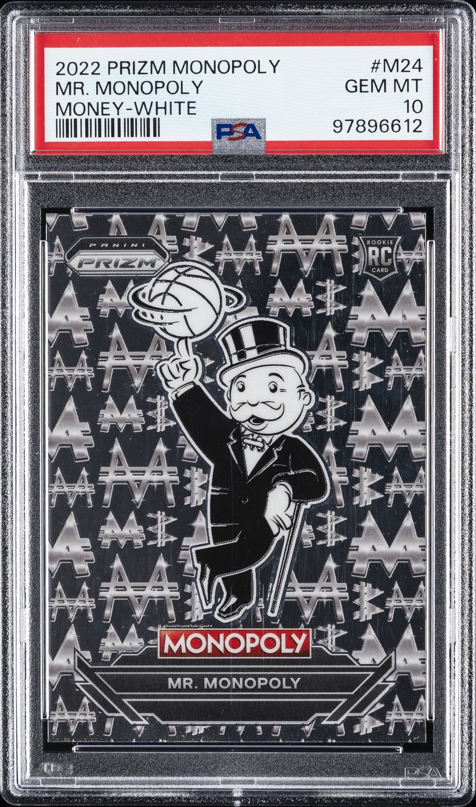 2022 PANINI PRIZM MONOPOLY MONEY WHITE #M24 MR. MONOPOLY PSA 10