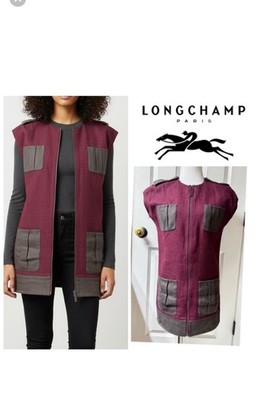 Longchamp Tunic Zip Up Linen Vest Jacket Small Sleeveless