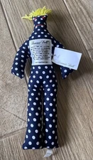 DAMMIT DOLL Navy Blue White Polka Dot with  Yellow Hair & Red Eyes Stress Relief