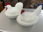 Vintage Milk Glass Rooster/Chicken Nest Dish With Lid